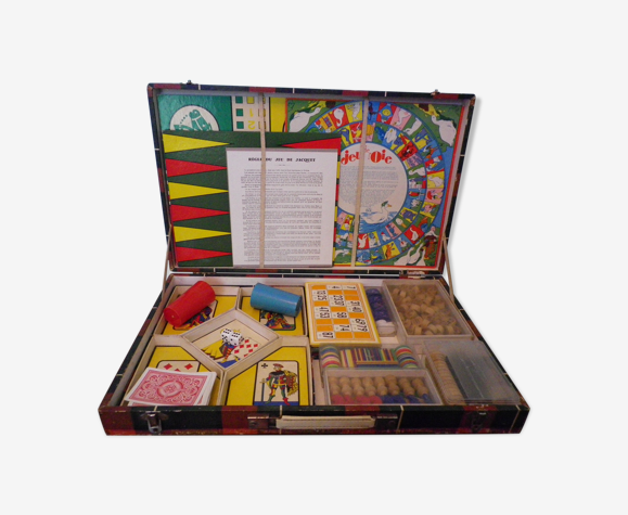 Valise ancienne de jeux de société, 7 jeux, - Rachez Paris