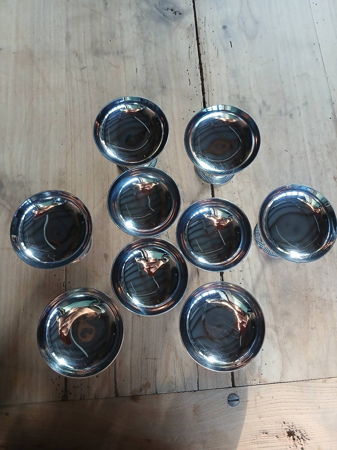9 antique stainless steel ice cream cups