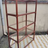 Rattan shelf with 5 clear glass shelves