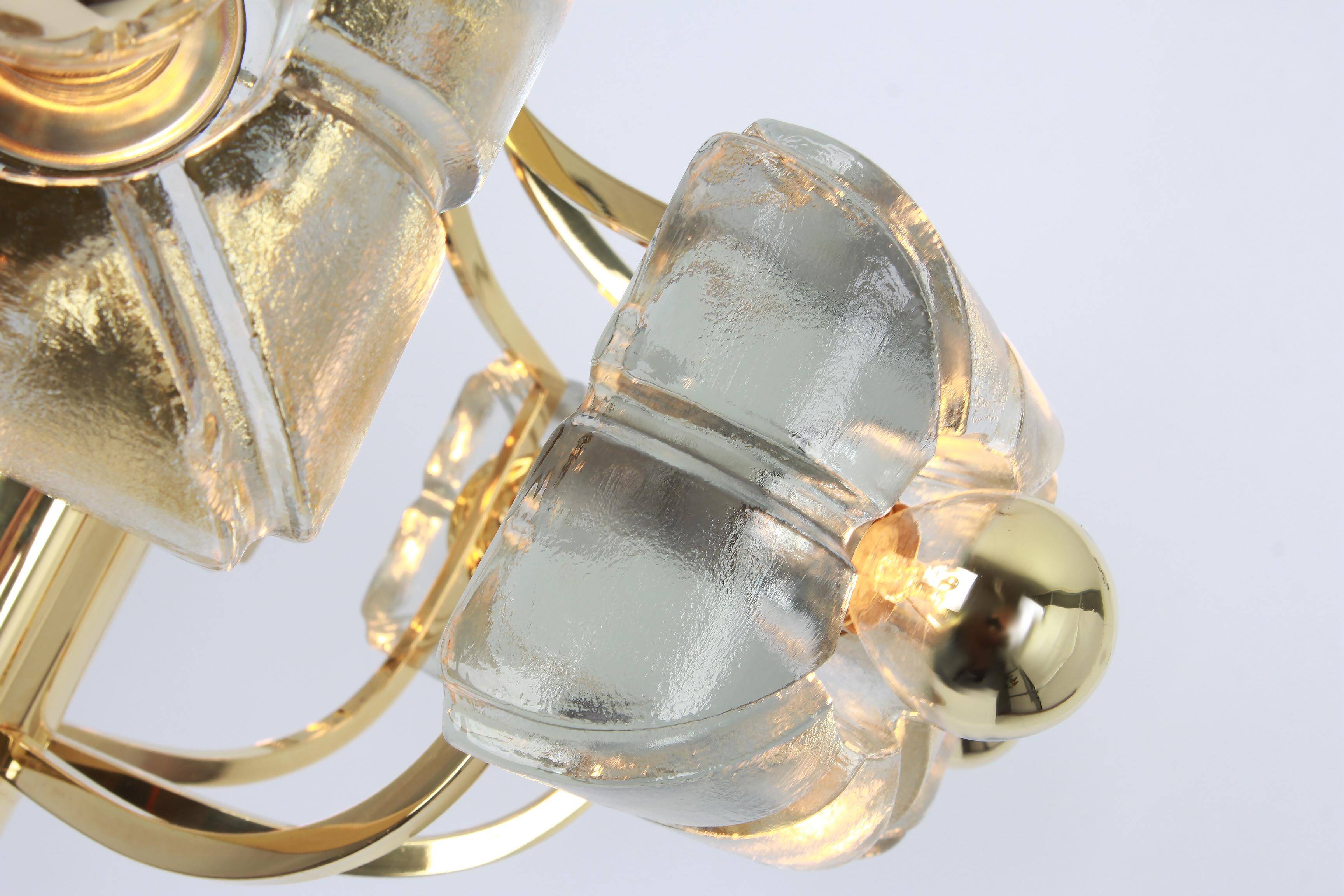 Large brass and crystal glass pendant by Sische, Germany, 1970s.