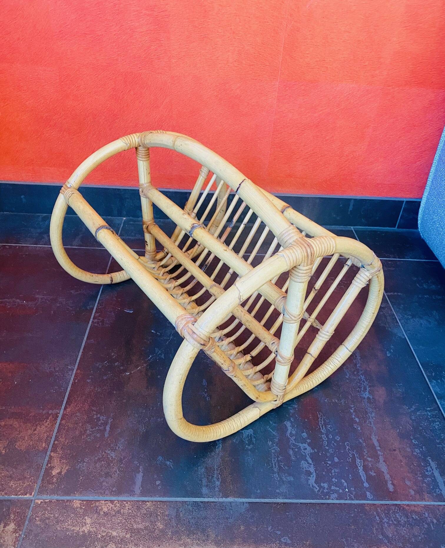 1960s rattan magazine rack