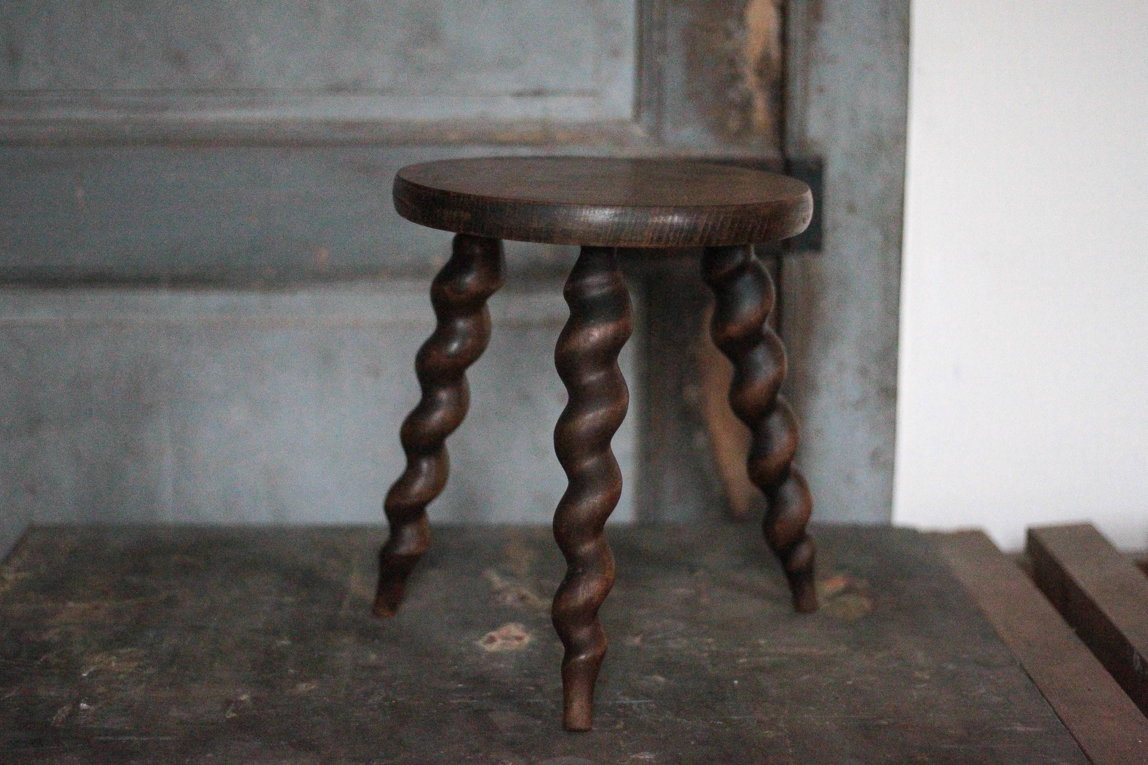 Vintage stool, wooden stool, tripod stool with turned legs, plant stand.