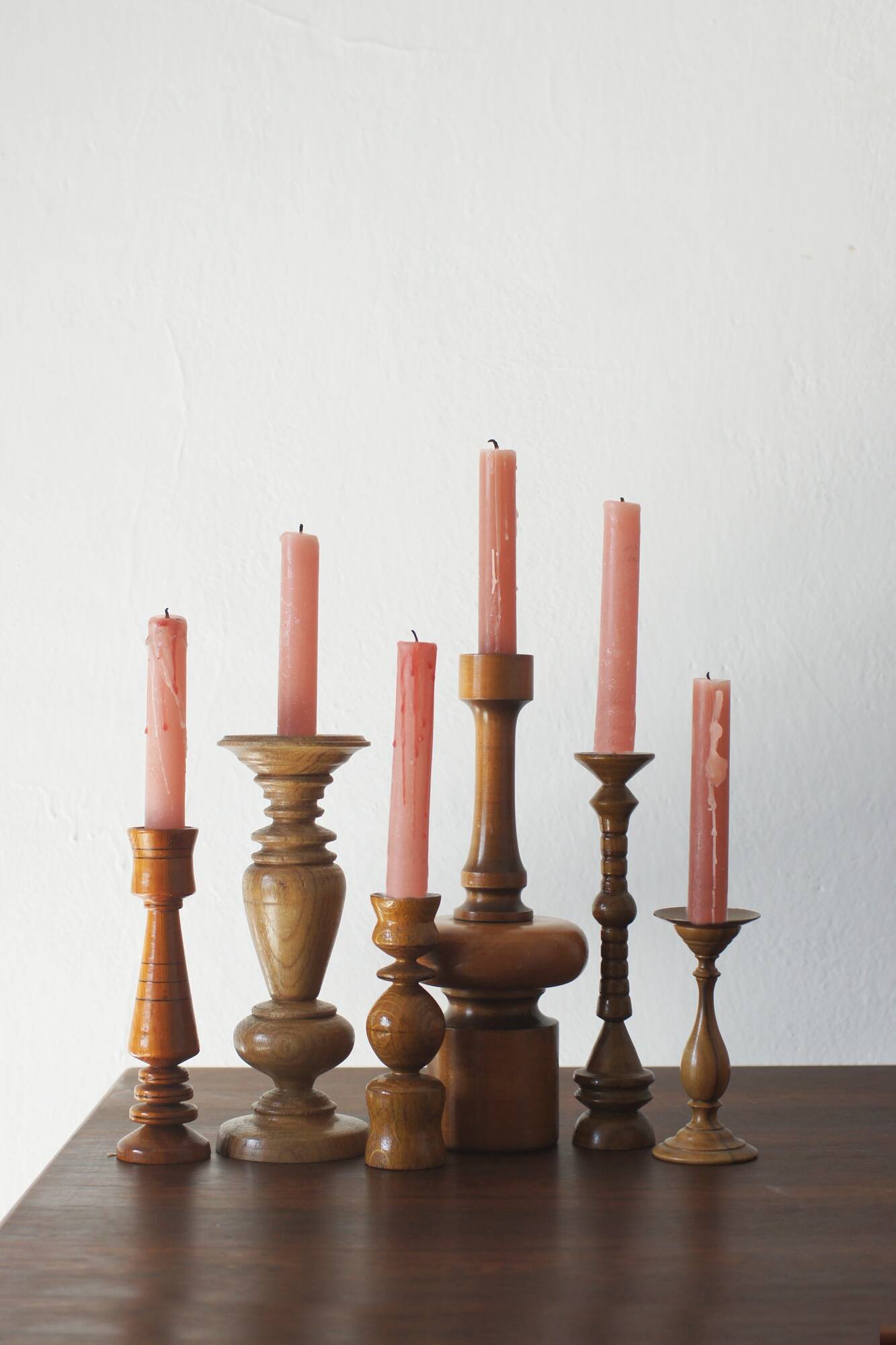 Scandinavian Wooden Candleholders, Set of 6