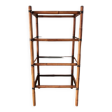 Large rattan shelf, leather strips and smoked glass 70s-80s