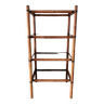 Grande étagère en rotin, lanières cuir et verre fumé années 70-80