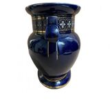 Blue earthenware planter decorated with gold motifs