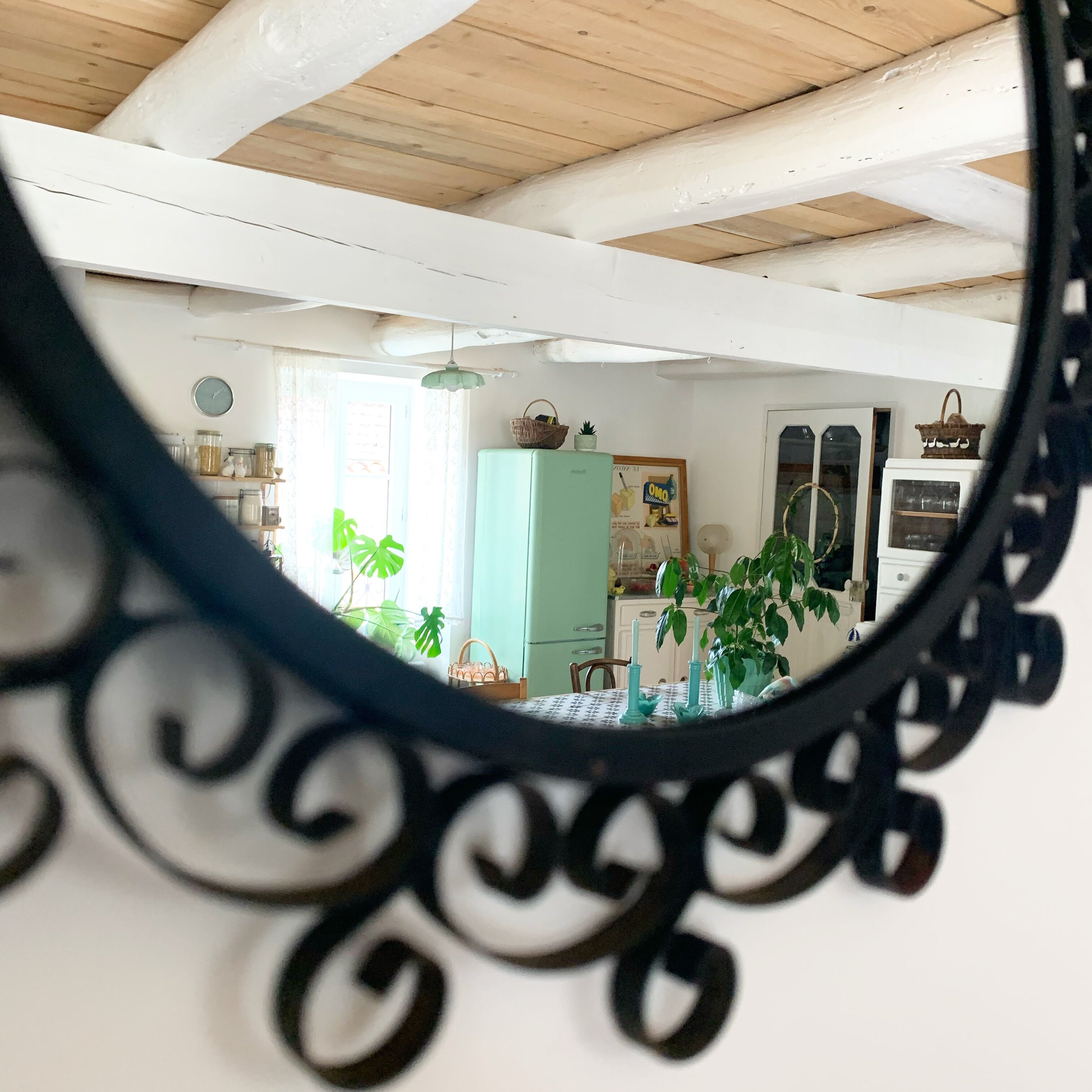 Vintage black metal mirror 28cm