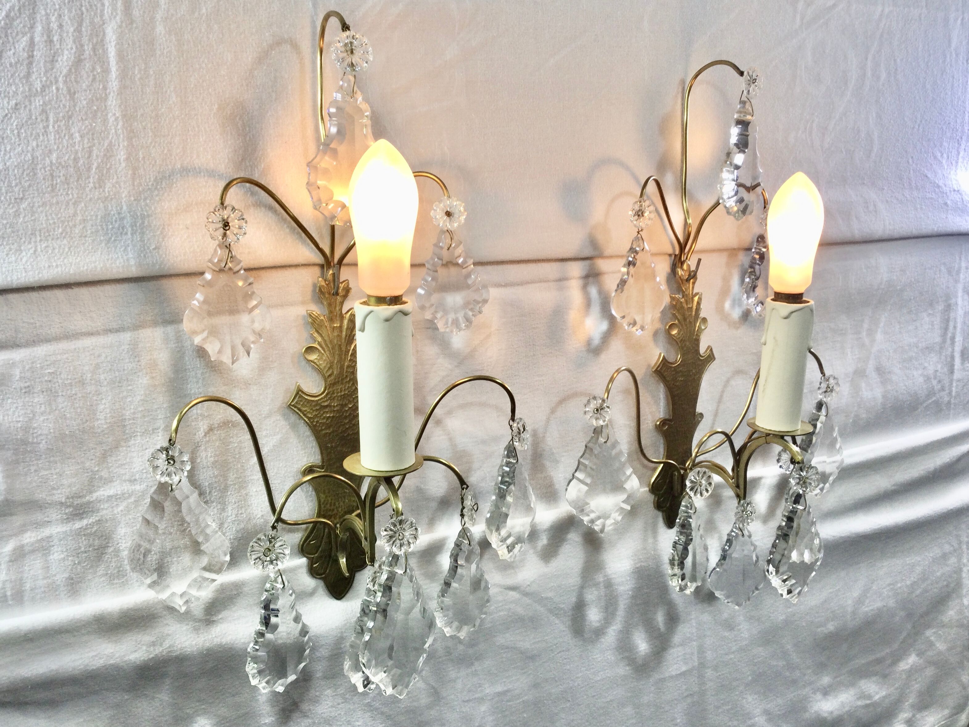 Pair of Wall Lamp Bronze And Crystal 1 Light