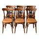 Set of 6 vintage curved wooden chairs, adorned with an elegant black lyre-shaped backrest.