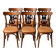 Set of 6 vintage curved wooden chairs, adorned with an elegant black lyre-shaped backrest.