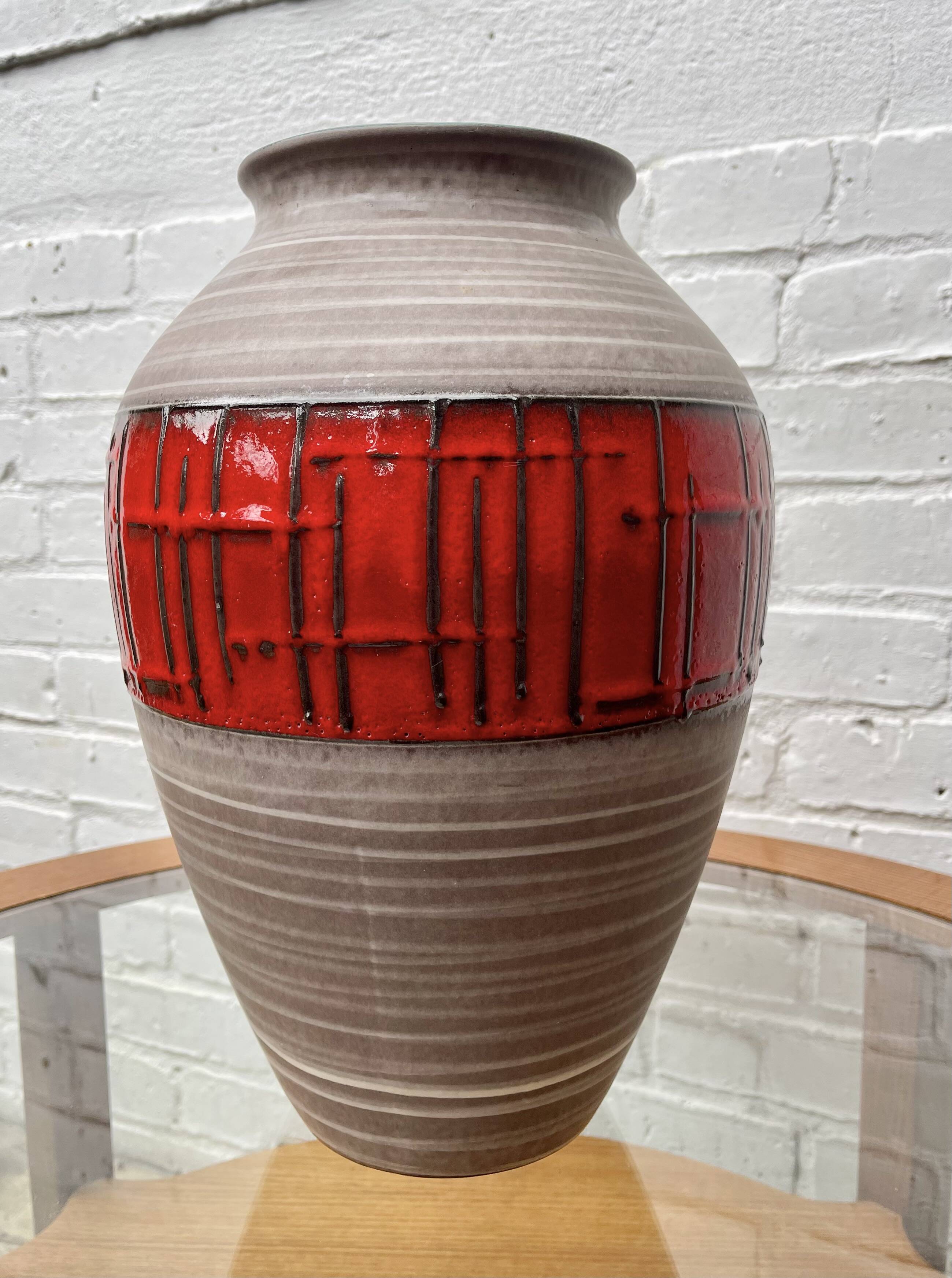 Vintage West German Vase Red Abstract Ceramic 1202/35