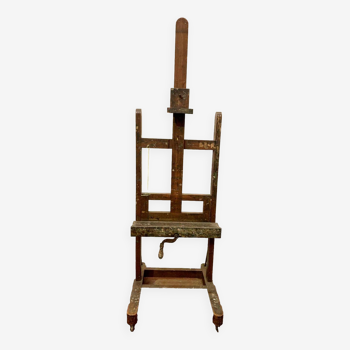 Painting easel with rack in solid oak 19th century