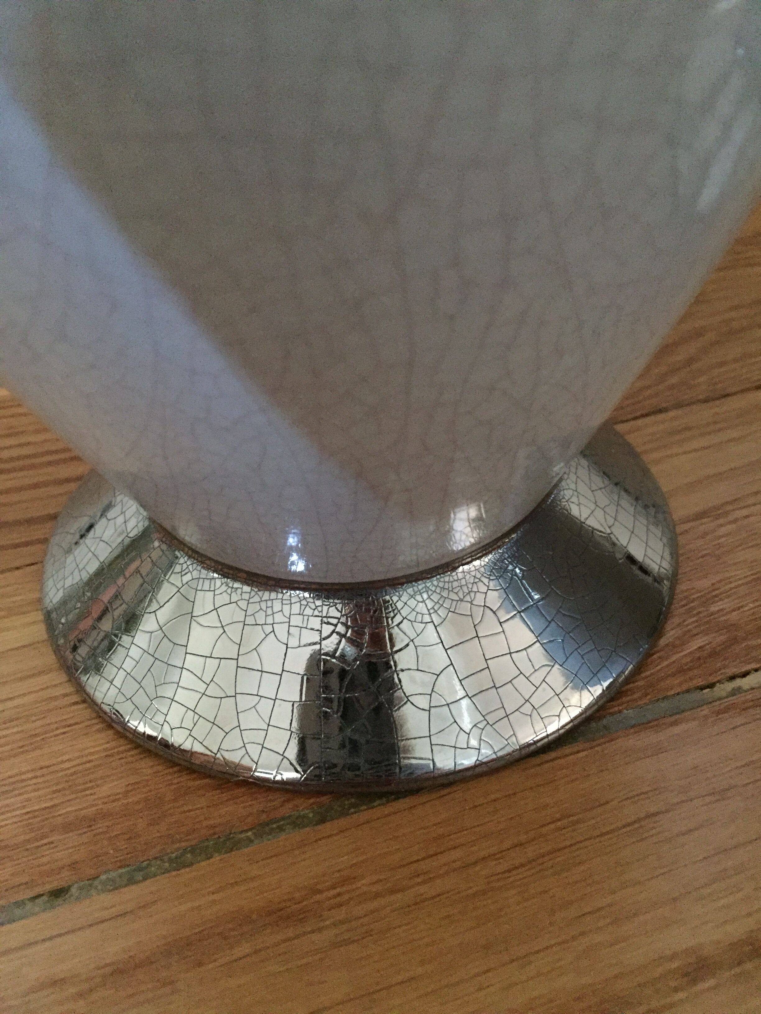 Pair of white and silver vases style cracked enamel