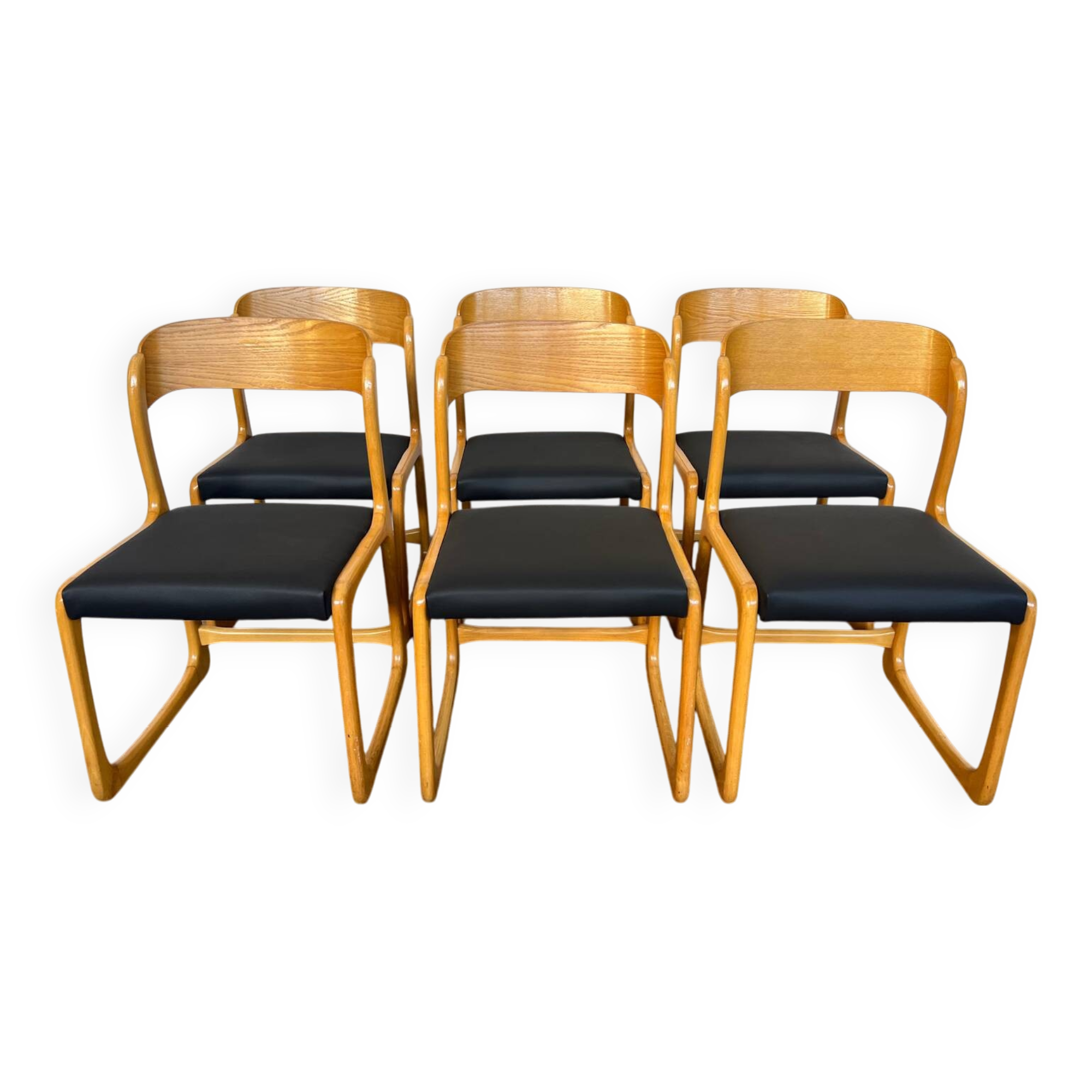 Set of 6 vintage bentwood sleigh chairs by Baumann - 1960s