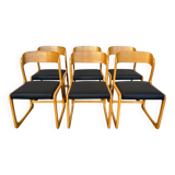 Set of 6 vintage bentwood sleigh chairs by Baumann - 1960s