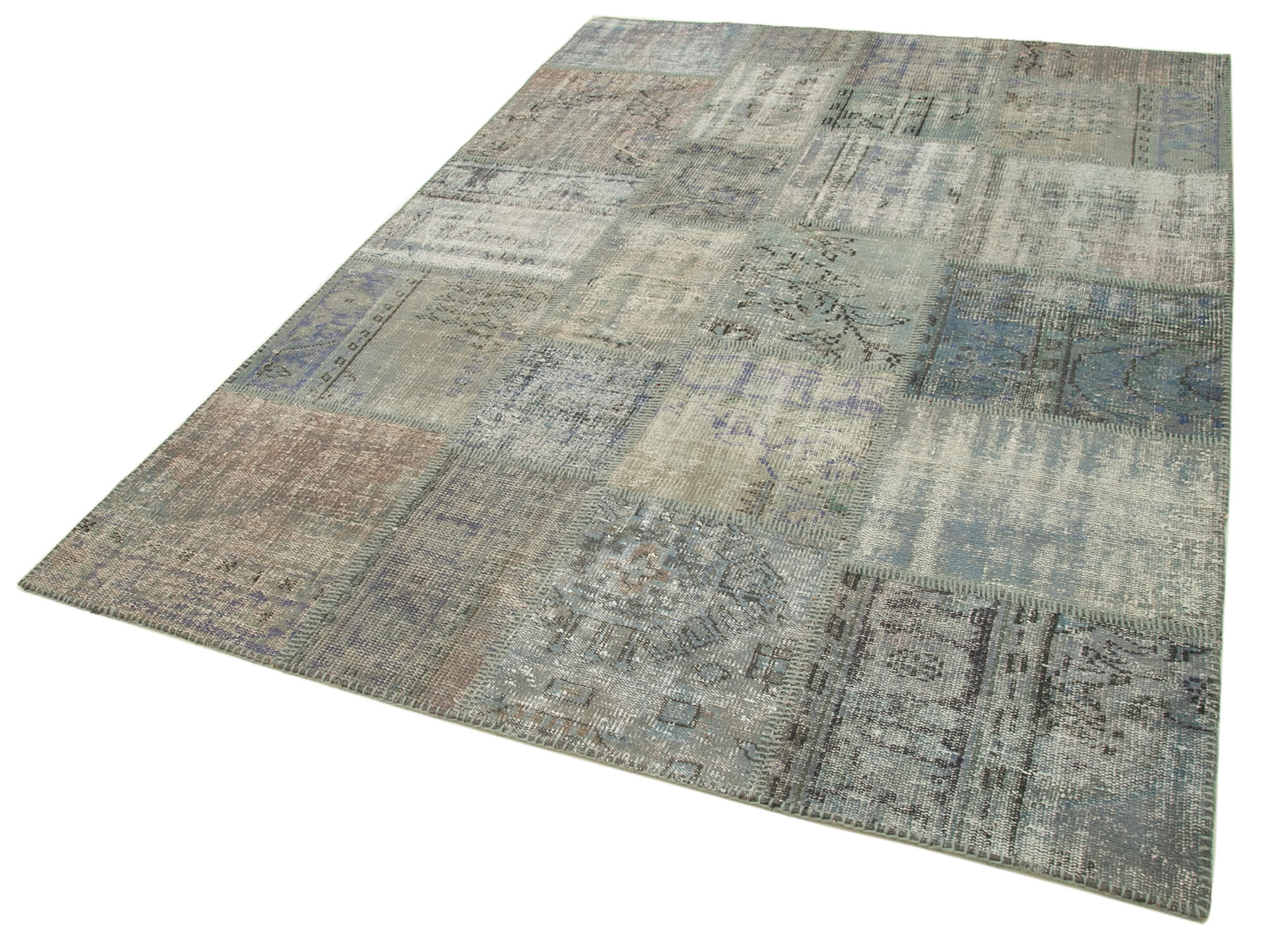 Handwoven turkish contemporary 176 cm x 242 cm grey patchwork carpet