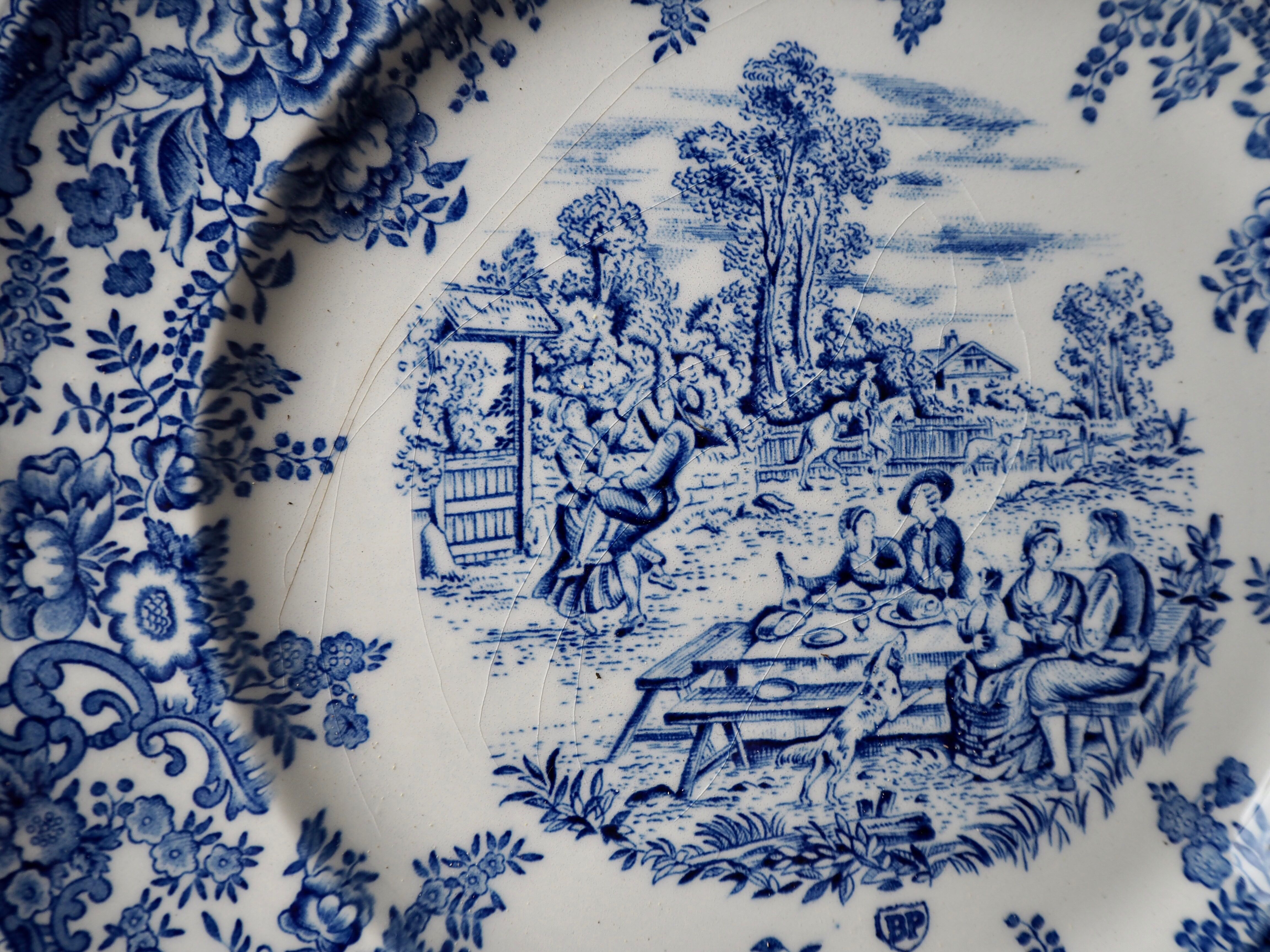Set of 15 diner plates with English motifs Lunéville