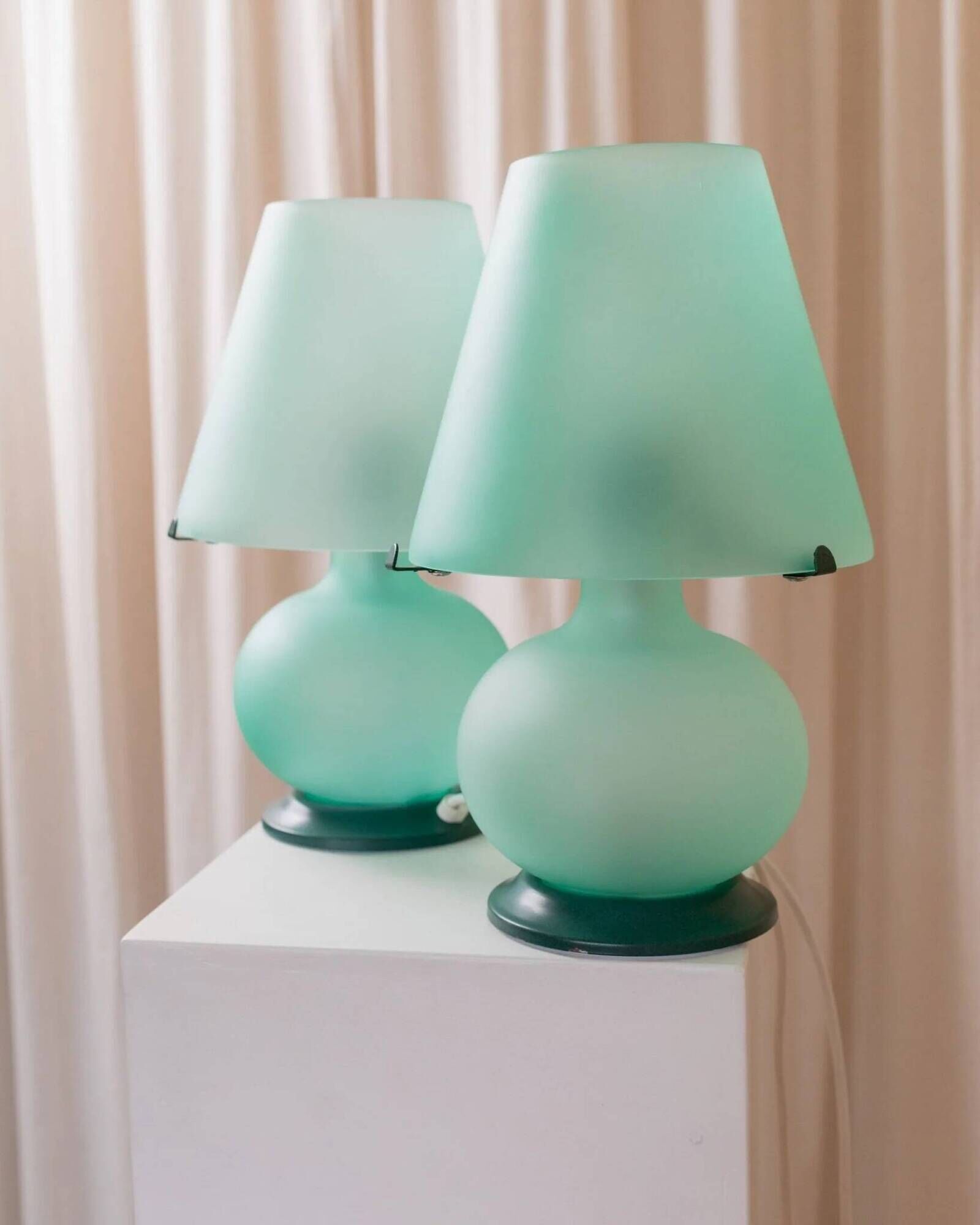 Mint Murano Glass Mushroom Table Lamp from Italy, 1980s Mid-Century with Metal Base