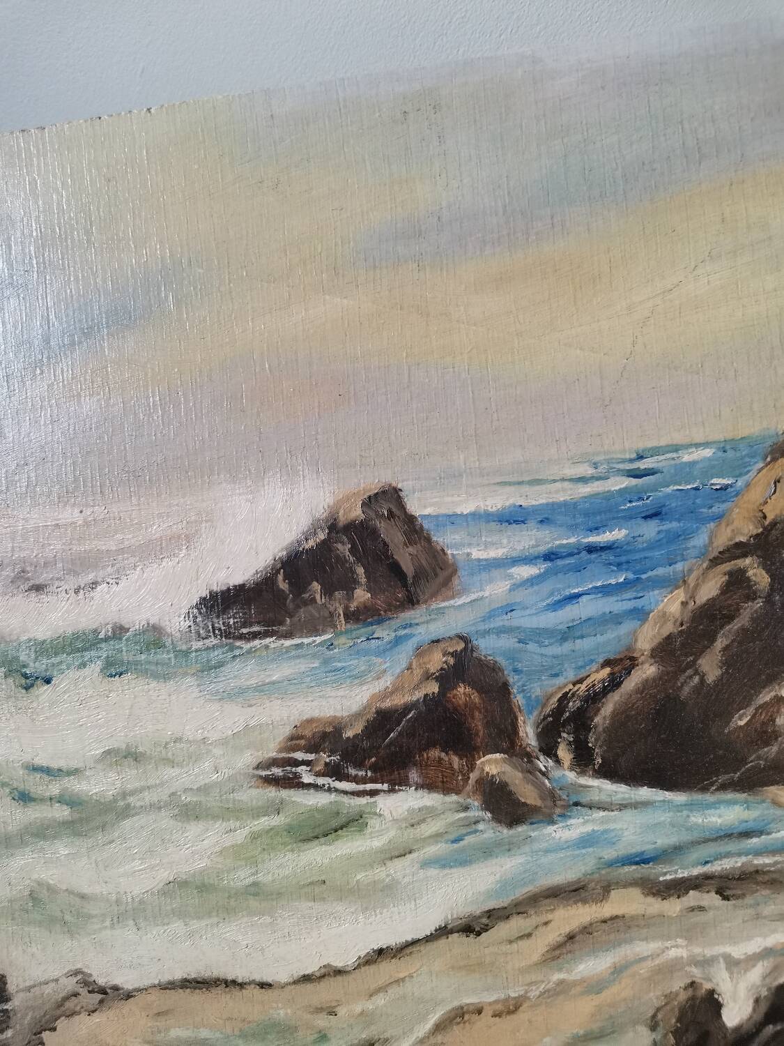 Oil painting vintage painting signed seaside landscape