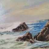 Oil painting vintage painting signed seaside landscape