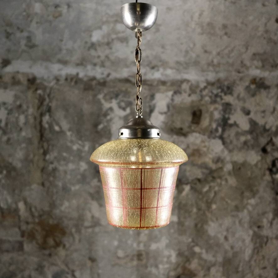 Mid-century crackle glass lantern with checkered pattern, France