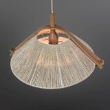 Wabi sabi sisal and plywood pendant lamp by Temde, Switzerland 1960s