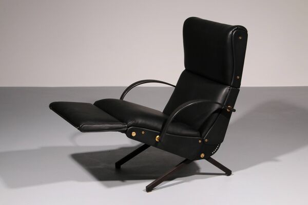 Fauteuil relax réglable en cuir noir italien P40 par Osvaldo Borsani Tecno.