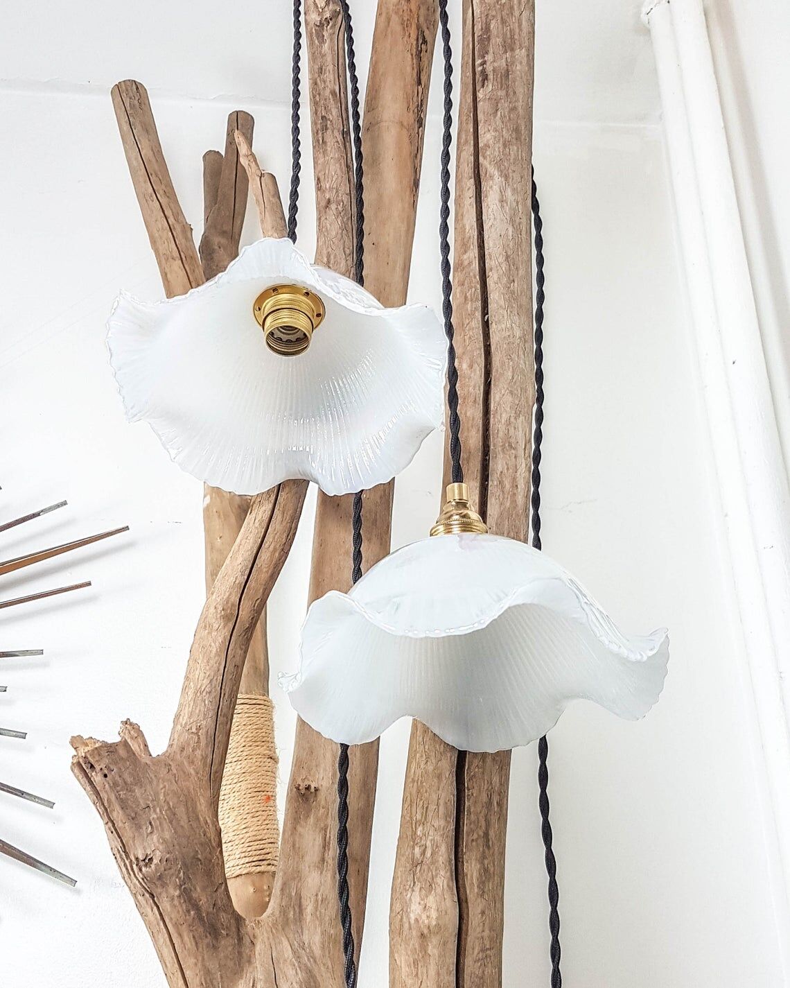 Pair of walking lamps with opaline globe