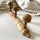 Turned wooden wall coat rack with 3 hooks