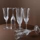 Six flûtes à champagne en verre cristal transparent avec détail floral mat – Vintage Durand France années 1970
