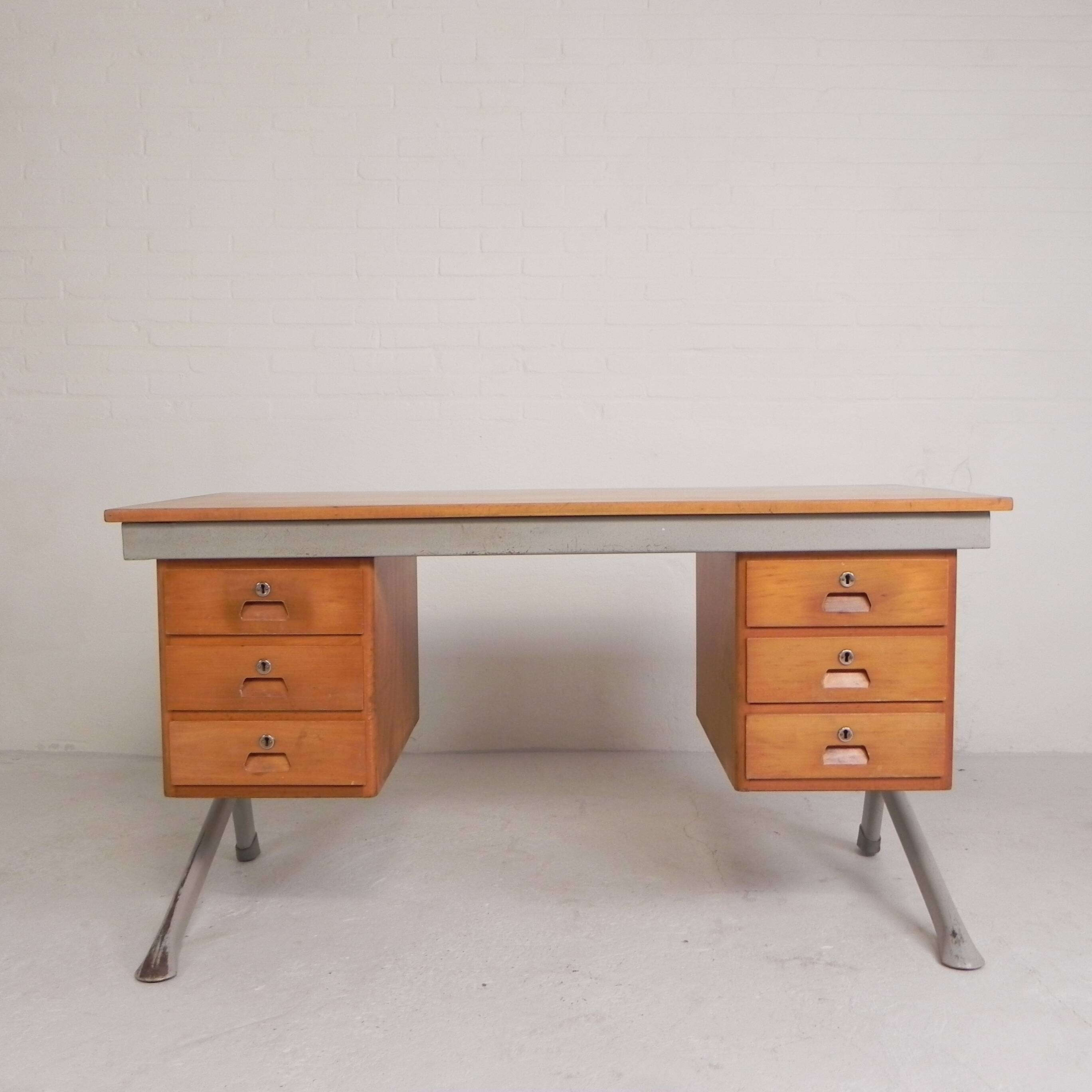 Industrial desk with 2 drawer units, 1960s.