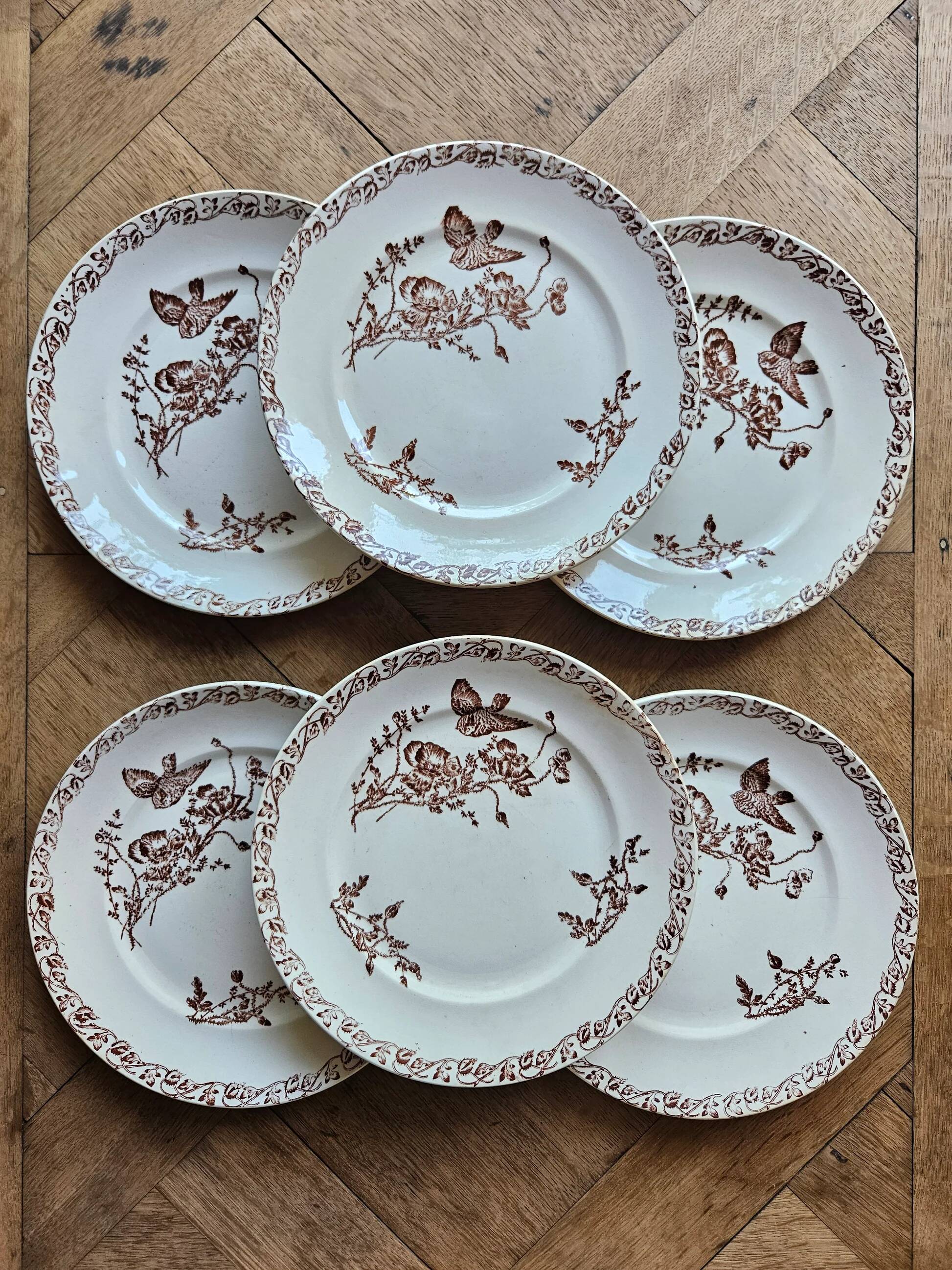 Ironstone dessert plates, poppies