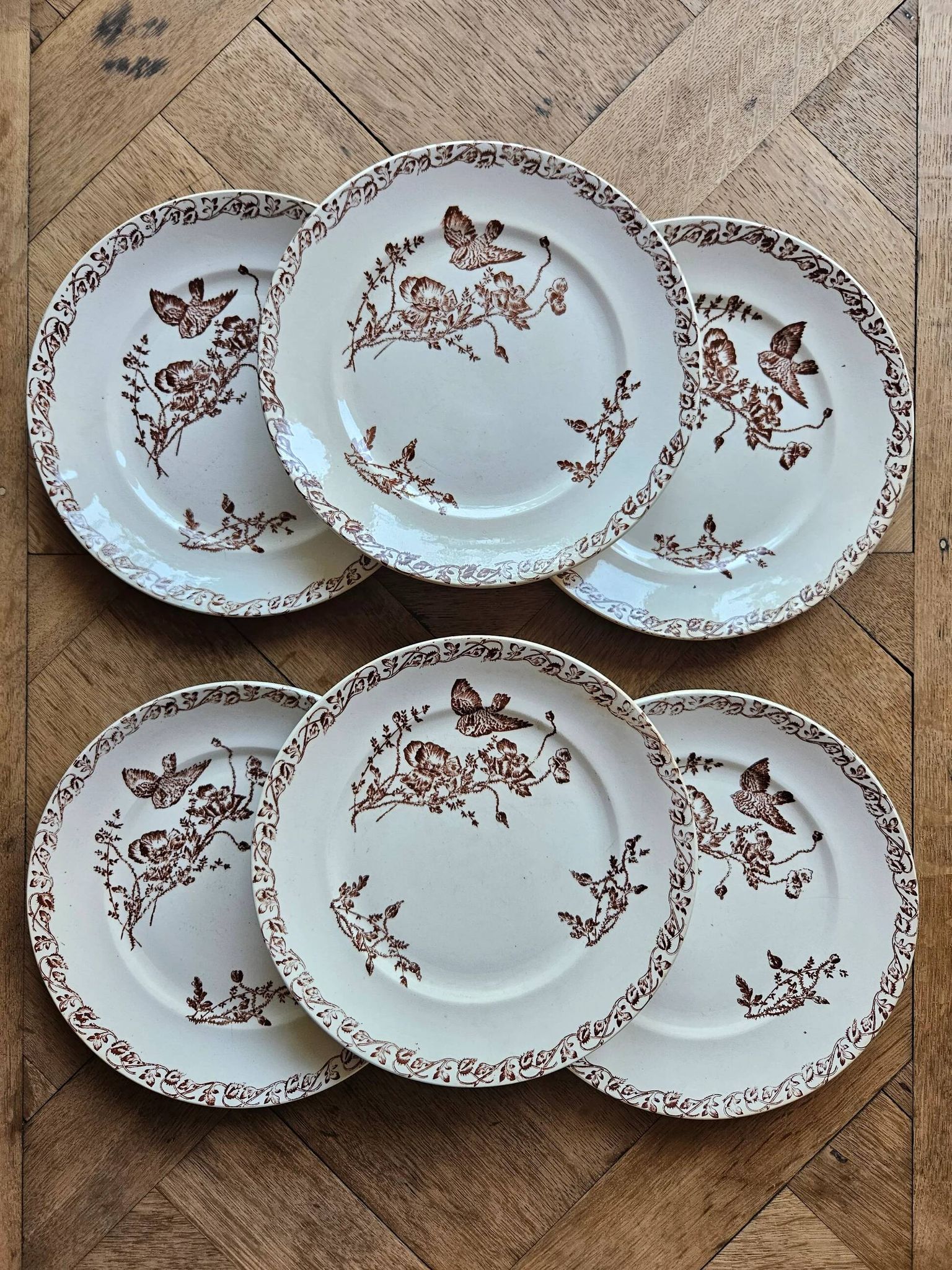 Ironstone dessert plates, poppies