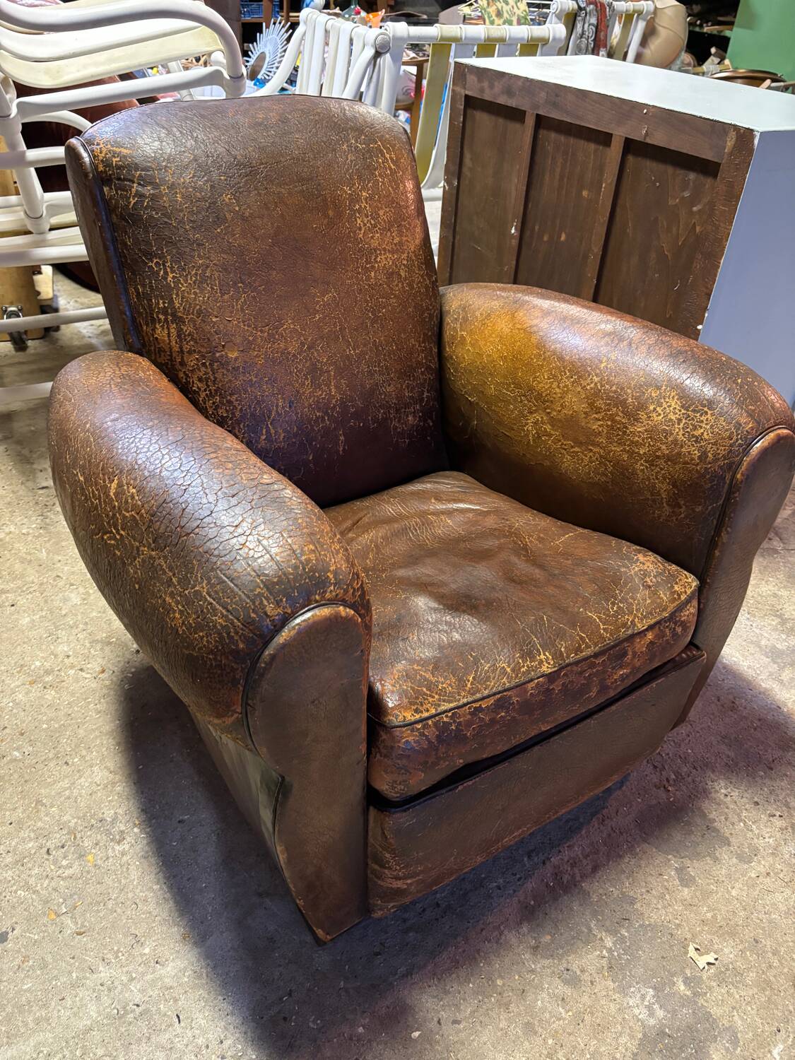 Old leather club chair