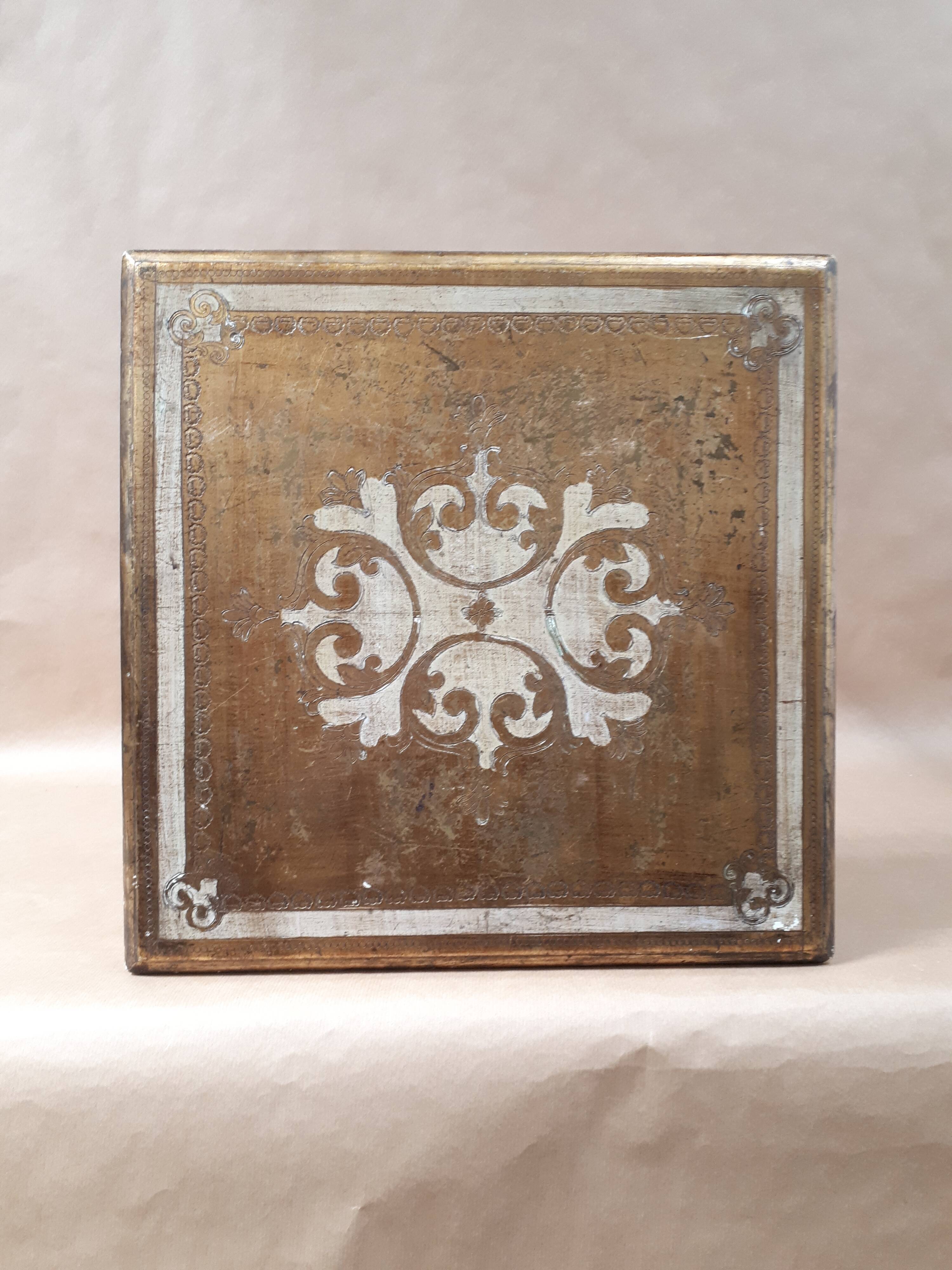 Square pedestal table gilded wood florentine style vintage 1950