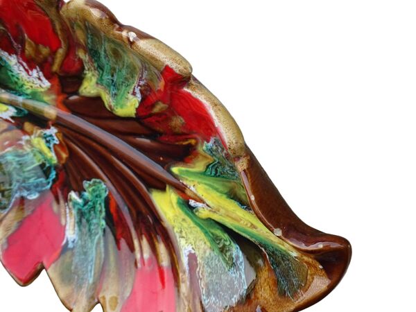 Bol vintage français en céramique Vallauris à motif de feuilles