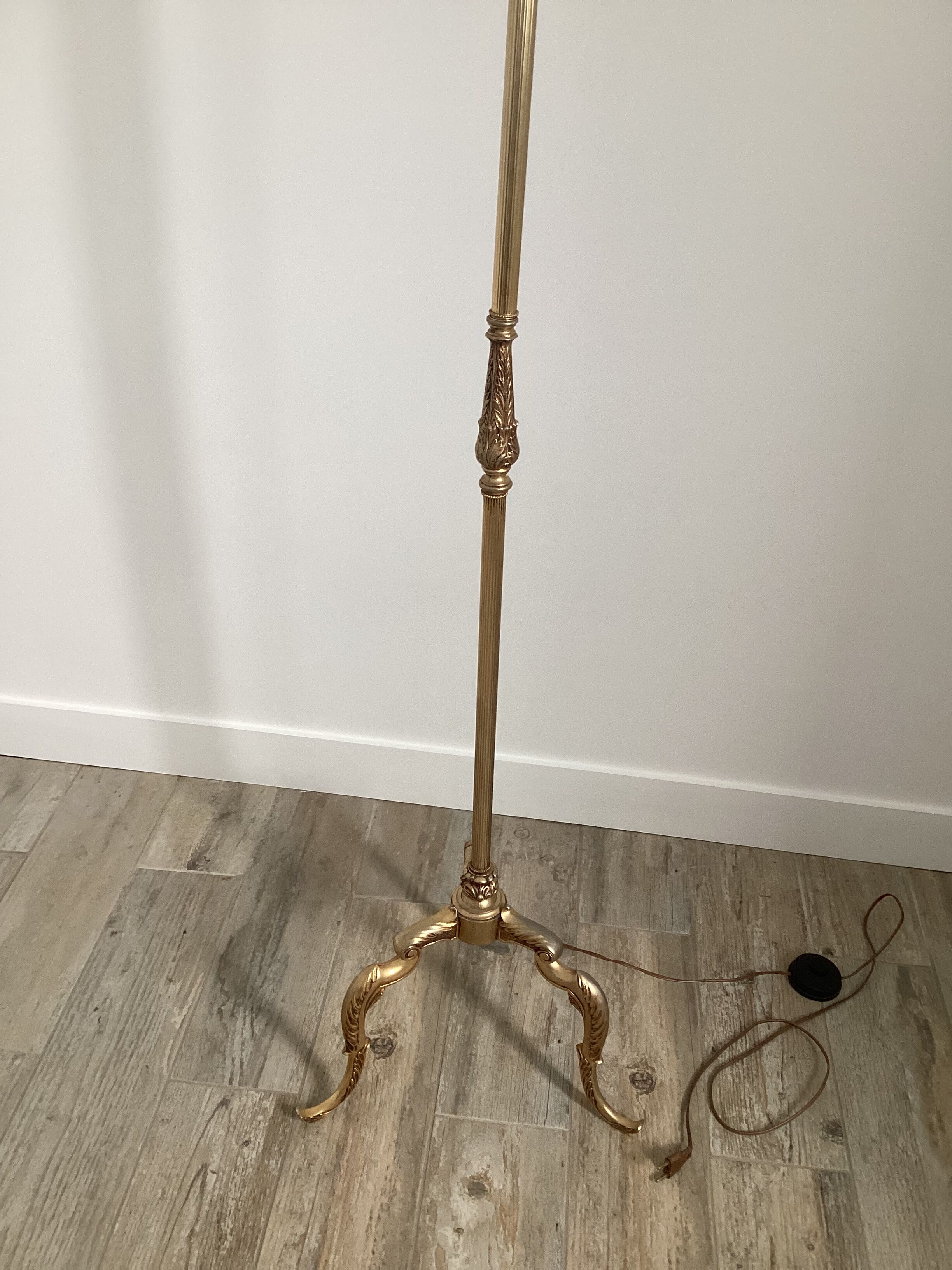 Vintage golden brass tripod floor lamp