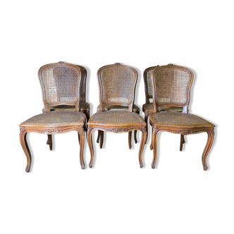 Suite de 6 chaises de style Louis XV en cannage