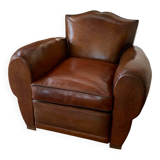 French Leather Club Chair, Havana Mustache Model, with Cuban Cigar Arms, Circa 1930's