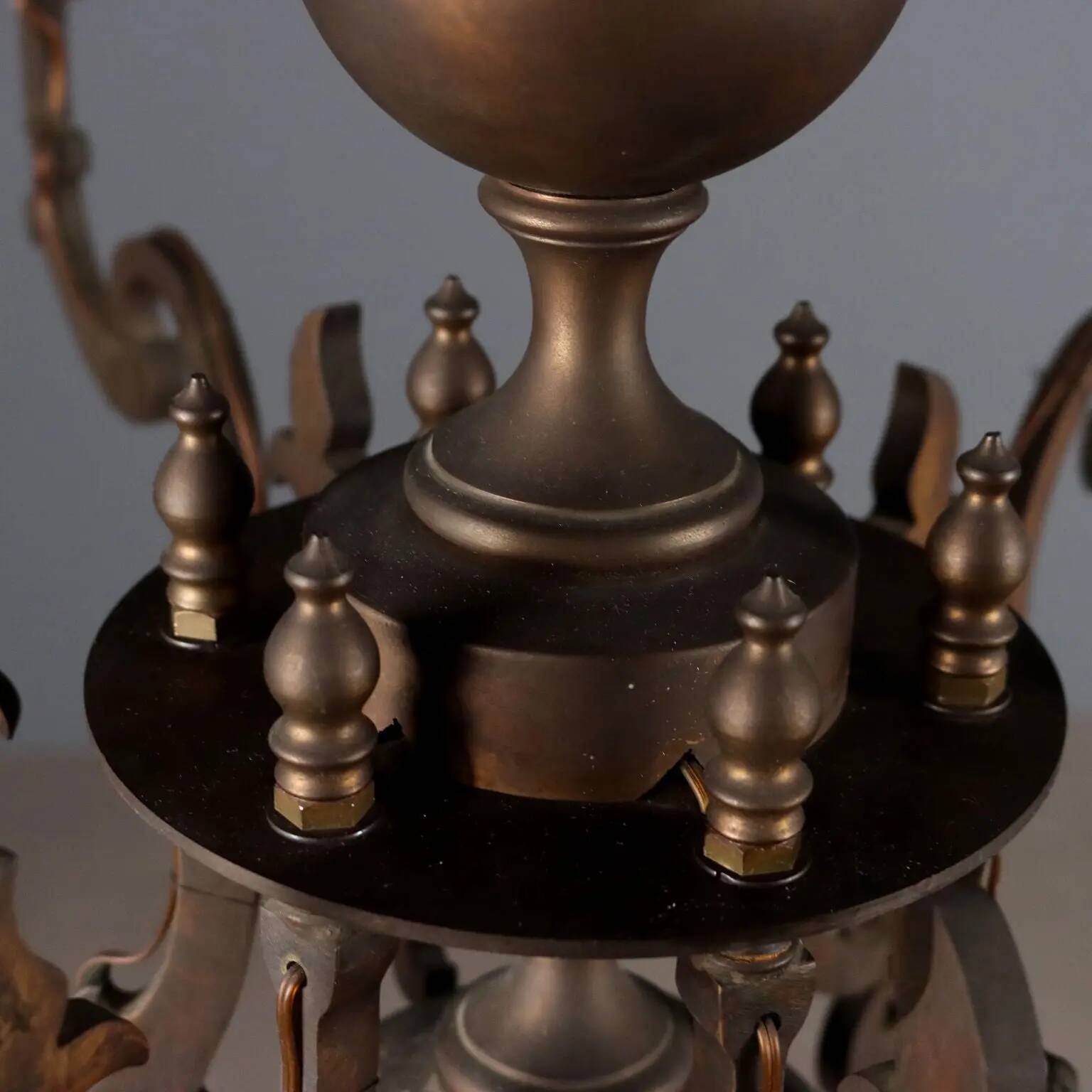 Antique bronze metal chandelier with 6 lights, Netherlands, 20th century.