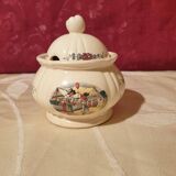Sugar bowl or covered box Sarreguemines earthenware Obernai style