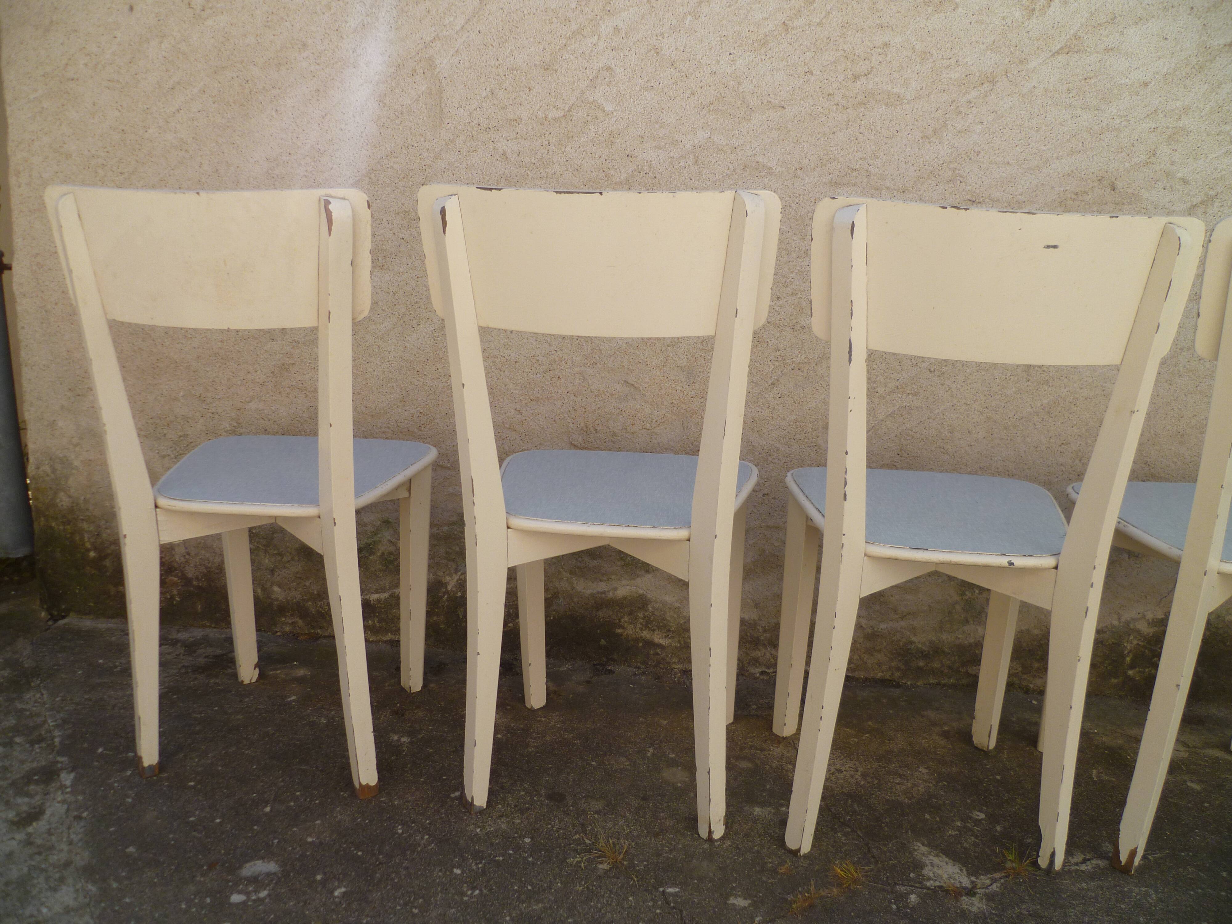 Set of 6 chairs sitting painted bentwood 1950s formica