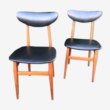 Chaises scandinaves skaï et bois années 60