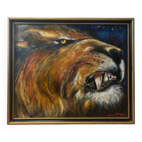 Tableau huile « Tigre à dent de sabre »  signé