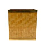 Hollywood regency brass and woven bamboo magazine rack, Metal Linea Nova Italy 1970