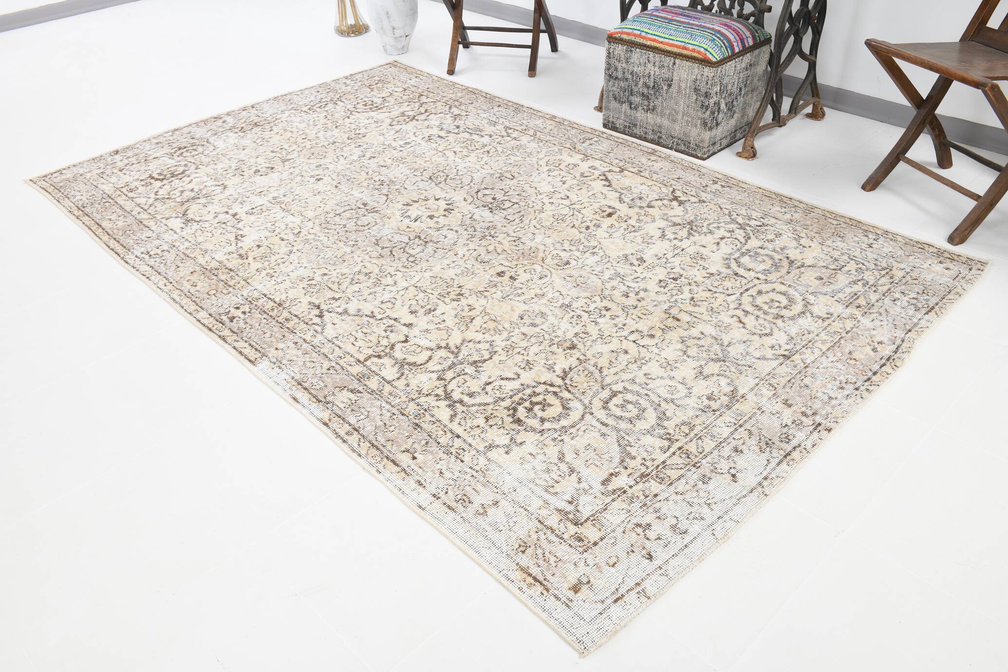 5x9 Rug For Bedroom Brown & Beige Pastel Persian Rug, 170x274Cm SK 5461