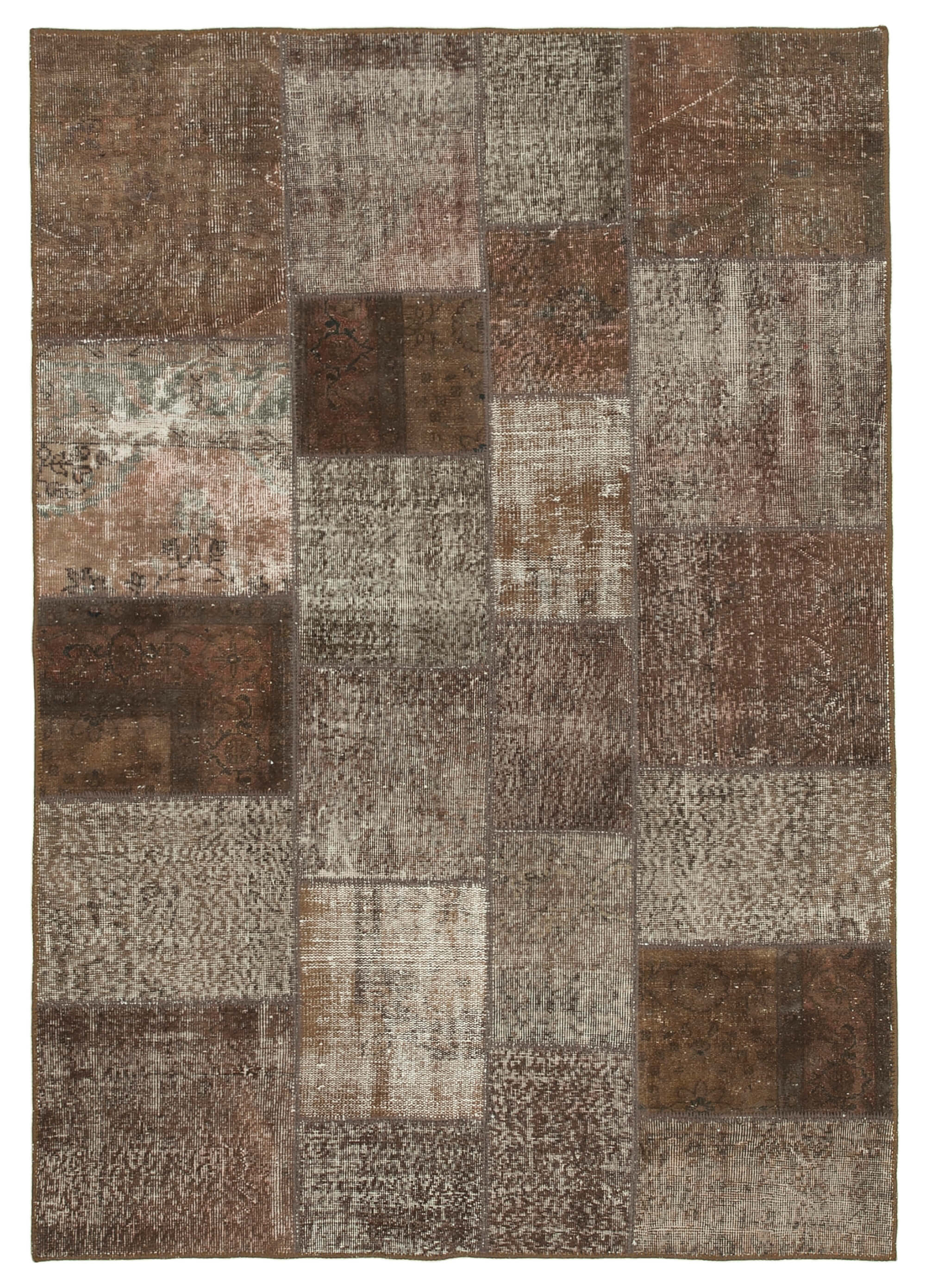 Handwoven Turkish Contemporary 170 cm x 243 cm Brown Patchwork Carpet