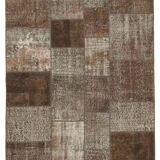 Handwoven Turkish Contemporary 170 cm x 243 cm Brown Patchwork Carpet