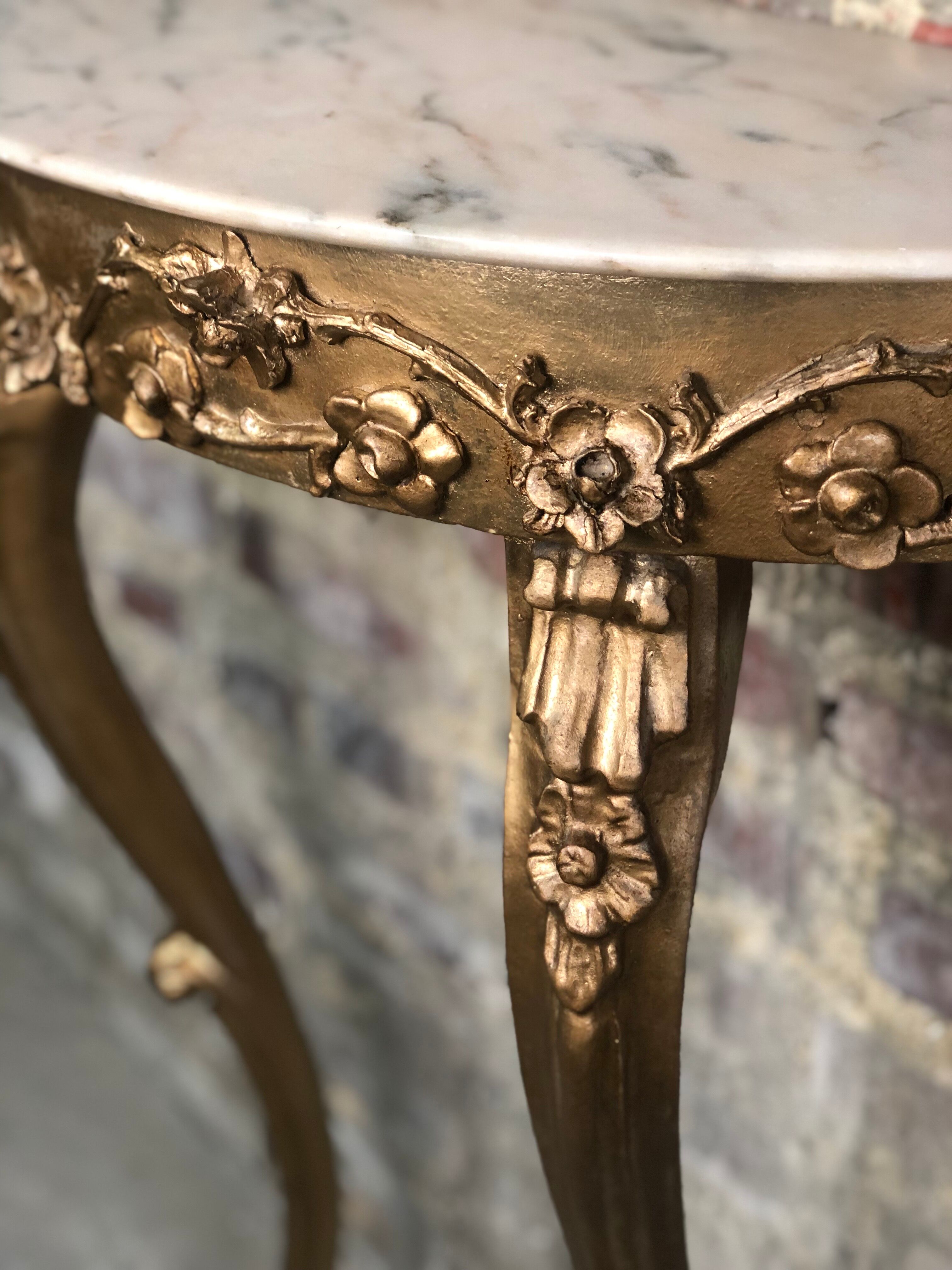 Louis XV style console in carved wood with marble top