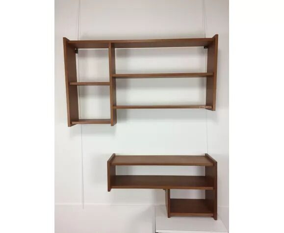 Suite of asymmetrical Scandinavian wall shelves 60s